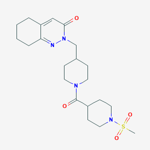 molecular formula C21H32N4O4S B2682158 2-[[1-(1-Methylsulfonylpiperidine-4-carbonyl)piperidin-4-yl]methyl]-5,6,7,8-tetrahydrocinnolin-3-one CAS No. 2320851-86-1