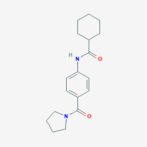 molecular formula C18H24N2O2 B268216 N-[4-(1-pyrrolidinylcarbonyl)phenyl]cyclohexanecarboxamide 
