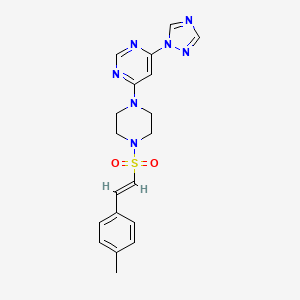 molecular formula C19H21N7O2S B2682167 (E)-4-(4-((4-methylstyryl)sulfonyl)piperazin-1-yl)-6-(1H-1,2,4-triazol-1-yl)pyrimidine CAS No. 1799250-87-5