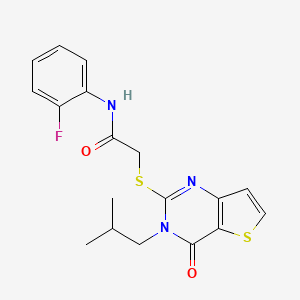 molecular formula C18H18FN3O2S2 B2682177 N-(2-氟苯基)-2-{[3-(2-甲基丙基)-4-氧代-3,4-二氢噻吩[3,2-d]嘧啶-2-基]硫代}乙酰胺 CAS No. 1252816-57-1