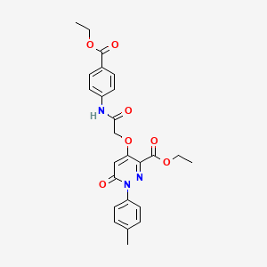 molecular formula C25H25N3O7 B2682181 Ethyl 4-(2-((4-(ethoxycarbonyl)phenyl)amino)-2-oxoethoxy)-6-oxo-1-(p-tolyl)-1,6-dihydropyridazine-3-carboxylate CAS No. 899992-89-3