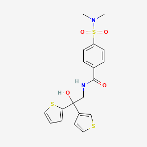 molecular formula C19H20N2O4S3 B2682214 4-(N,N-dimethylsulfamoyl)-N-(2-hydroxy-2-(thiophen-2-yl)-2-(thiophen-3-yl)ethyl)benzamide CAS No. 2034338-42-4
