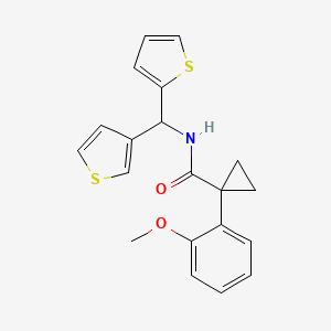 molecular formula C20H19NO2S2 B2682221 1-(2-methoxyphenyl)-N-(thiophen-2-yl(thiophen-3-yl)methyl)cyclopropanecarboxamide CAS No. 2034514-51-5
