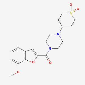 molecular formula C19H24N2O5S B2682223 (4-(1,1-dioxidotetrahydro-2H-thiopyran-4-yl)piperazin-1-yl)(7-methoxybenzofuran-2-yl)methanone CAS No. 2034287-15-3