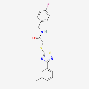 molecular formula C18H16FN3OS2 B2682233 N-(4-fluorobenzyl)-2-((3-(m-tolyl)-1,2,4-thiadiazol-5-yl)thio)acetamide CAS No. 864918-16-1