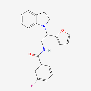 molecular formula C21H19FN2O2 B2682234 3-fluoro-N-(2-(furan-2-yl)-2-(indolin-1-yl)ethyl)benzamide CAS No. 898458-12-3