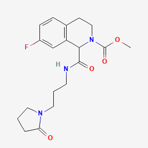 molecular formula C19H24FN3O4 B2682241 甲基-7-氟-1-((3-(2-氧代吡咯啉-1-基)丙基)氨基)-3,4-二氢异喹啉-2(1H)-羧酸甲酯 CAS No. 1396626-89-3