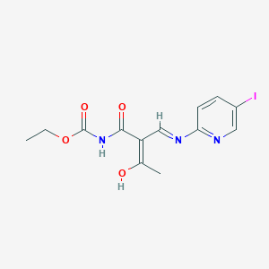 molecular formula C13H14IN3O4 B2682243 乙酸乙酯 N-[(2E)-2-{[(5-碘吡啶-2-基)氨基]甲基亚)-3-酮丁酰基]氨基甲酸酯 CAS No. 338401-07-3