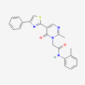 molecular formula C23H20N4O2S B2682248 2-[2-methyl-6-oxo-5-(4-phenyl-1,3-thiazol-2-yl)pyrimidin-1(6H)-yl]-N-(2-methylphenyl)acetamide CAS No. 1251689-05-0