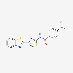 molecular formula C19H13N3O2S2 B2682277 4-乙酰基-N-[4-(1,3-苯并噻唑-2-基)-1,3-噻唑-2-基]苯甲酰胺 CAS No. 477535-12-9