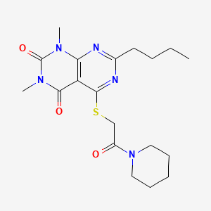 molecular formula C19H27N5O3S B2682284 7-Butyl-1,3-dimethyl-5-(2-oxo-2-piperidin-1-ylethyl)sulfanylpyrimido[4,5-d]pyrimidine-2,4-dione CAS No. 893904-58-0