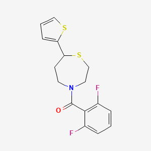 molecular formula C16H15F2NOS2 B2682288 (2,6-二氟苯基)(7-(噻吩-2-基)-1,4-噻杂环庚-4-基)甲酮 CAS No. 1704559-40-9