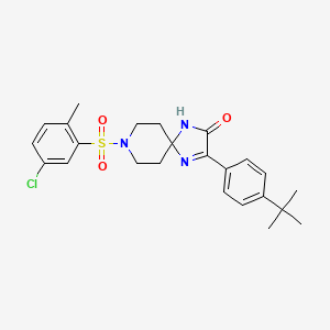 molecular formula C24H28ClN3O3S B2682299 3-(4-(Tert-butyl)phenyl)-8-((5-chloro-2-methylphenyl)sulfonyl)-1,4,8-triazaspiro[4.5]dec-3-en-2-one CAS No. 1215713-40-8