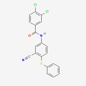 molecular formula C20H12Cl2N2OS B2682308 3,4-dichloro-N-[3-cyano-4-(phenylsulfanyl)phenyl]benzenecarboxamide CAS No. 303147-70-8