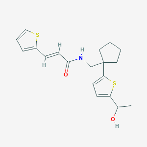 molecular formula C19H23NO2S2 B2682309 (E)-N-((1-(5-(1-hydroxyethyl)thiophen-2-yl)cyclopentyl)methyl)-3-(thiophen-2-yl)acrylamide CAS No. 2035017-95-7