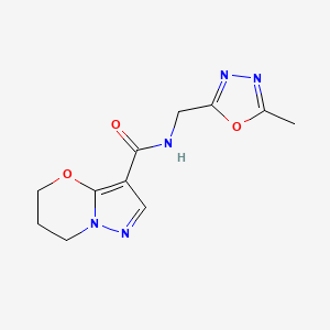 molecular formula C11H13N5O3 B2682318 N-((5-methyl-1,3,4-oxadiazol-2-yl)methyl)-6,7-dihydro-5H-pyrazolo[5,1-b][1,3]oxazine-3-carboxamide CAS No. 1428374-29-1