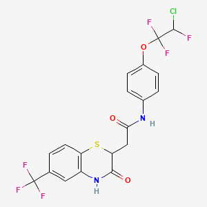 molecular formula C19H13ClF6N2O3S B2682321 N-[4-(2-chloro-1,1,2-trifluoroethoxy)phenyl]-2-[3-oxo-6-(trifluoromethyl)-3,4-dihydro-2H-1,4-benzothiazin-2-yl]acetamide CAS No. 685130-36-3