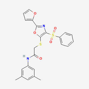 molecular formula C23H20N2O5S2 B2682322 2-[[4-(benzenesulfonyl)-2-(furan-2-yl)-1,3-oxazol-5-yl]sulfanyl]-N-(3,5-dimethylphenyl)acetamide CAS No. 686737-45-1