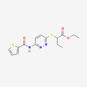 molecular formula C15H17N3O3S2 B2682331 乙酸2-((6-(噻吩-2-基甲酰胺)哌嗪-3-基)硫)丁酯 CAS No. 1021266-25-0