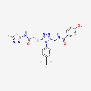 molecular formula C23H20F3N7O3S2 B2682336 4-甲氧基-N-((5-((2-((5-甲基-1,3,4-噻二唑-2-基)氨基)-2-氧代乙基)硫)-4-(4-(三氟甲基)苯基)-4H-1,2,4-噻唑-3-基)甲基)苯甲酰胺 CAS No. 476434-64-7