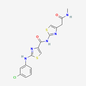 molecular formula C16H14ClN5O2S2 B2682339 2-((3-chlorophenyl)amino)-N-(4-(2-(methylamino)-2-oxoethyl)thiazol-2-yl)thiazole-4-carboxamide CAS No. 1203246-22-3