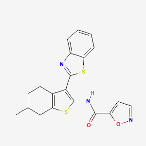 molecular formula C20H17N3O2S2 B2682344 N-(3-(benzo[d]thiazol-2-yl)-6-methyl-4,5,6,7-tetrahydrobenzo[b]thiophen-2-yl)isoxazole-5-carboxamide CAS No. 941993-78-8