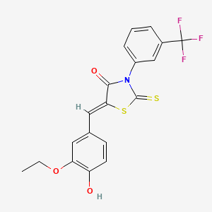 molecular formula C19H14F3NO3S2 B2682354 (5Z)-5-[(3-乙氧基-4-羟基苯基)甲基亚甲基]-2-硫代-3-[3-(三氟甲基)苯基]-1,3-噻唑烷-4-酮 CAS No. 1198159-81-7