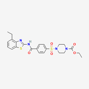 molecular formula C23H26N4O5S2 B2682359 乙酸-4-((4-((4-乙基苯并[d]噻唑-2-基)羰基)苯基)磺酰基)哌嗪-1-甲酸乙酯 CAS No. 921067-07-4