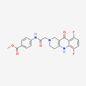 molecular formula C22H19F2N3O4 B2682377 甲基 4-(2-(6,9-二氟-10-氧代-3,4-二氢苯并[b][1,6]萘啉-2(1H,5H,10H)-基)乙酰胺基)苯甲酸乙酯 CAS No. 1251689-04-9