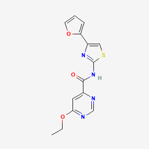 molecular formula C14H12N4O3S B2682380 6-ethoxy-N-(4-(furan-2-yl)thiazol-2-yl)pyrimidine-4-carboxamide CAS No. 2034250-19-4