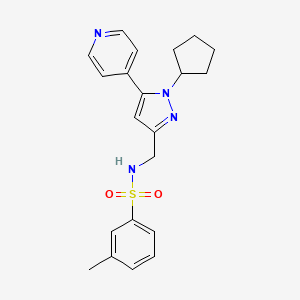 molecular formula C21H24N4O2S B2682381 N-((1-环戊基-5-(吡啶-4-基)-1H-吡唑-3-基)甲基)-3-甲基苯磺酰胺 CAS No. 1421476-13-2