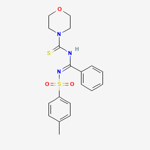 molecular formula C19H21N3O3S2 B2682396 (E)-N-(苯基(对甲苯磺酰亚胺)甲基吗啉-4-羧硫酰胺 CAS No. 201989-98-2
