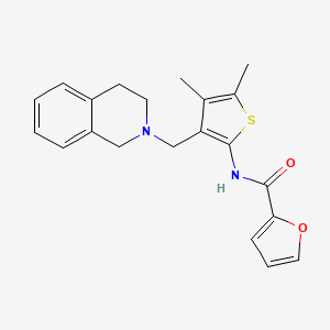molecular formula C21H22N2O2S B2682401 N-(3-((3,4-dihydroisoquinolin-2(1H)-yl)methyl)-4,5-dimethylthiophen-2-yl)furan-2-carboxamide CAS No. 618409-03-3
