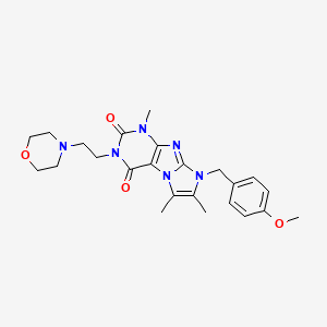 molecular formula C24H30N6O4 B2682425 8-(4-methoxybenzyl)-1,6,7-trimethyl-3-(2-morpholinoethyl)-1H-imidazo[2,1-f]purine-2,4(3H,8H)-dione CAS No. 887213-44-7