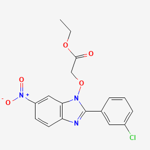 molecular formula C17H14ClN3O5 B2682427 乙酸乙酯 2-{[2-(3-氯苯基)-6-硝基-1H-1,3-苯并咪唑-1-基]氧基}乙酸酯 CAS No. 303149-22-6