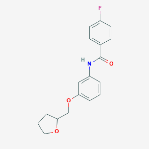 molecular formula C18H18FNO3 B268243 4-fluoro-N-[3-(tetrahydro-2-furanylmethoxy)phenyl]benzamide 