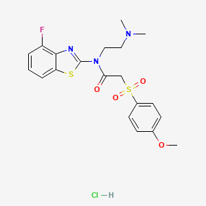 molecular formula C20H23ClFN3O4S2 B2682435 N-(2-(二甲氨基)乙基)-N-(4-氟苯并噻唑-2-基)-2-((4-甲氧基苯基)磺酰基)乙酰胺盐酸盐 CAS No. 1216447-92-5