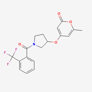 molecular formula C18H16F3NO4 B2682440 6-methyl-4-({1-[2-(trifluoromethyl)benzoyl]pyrrolidin-3-yl}oxy)-2H-pyran-2-one CAS No. 1705200-24-3