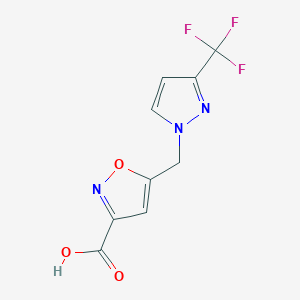molecular formula C9H6F3N3O3 B2682444 5-{[3-(trifluoromethyl)-1H-pyrazol-1-yl]methyl}-1,2-oxazole-3-carboxylic acid CAS No. 1306119-72-1