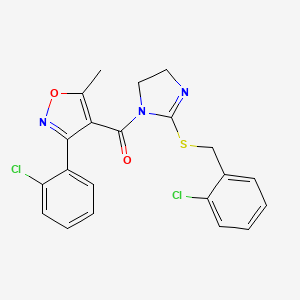 molecular formula C21H17Cl2N3O2S B2682458 (2-((2-chlorobenzyl)thio)-4,5-dihydro-1H-imidazol-1-yl)(3-(2-chlorophenyl)-5-methylisoxazol-4-yl)methanone CAS No. 919708-40-0