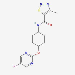 molecular formula C14H16FN5O2S B2682468 N-((1r,4r)-4-((5-fluoropyrimidin-2-yl)oxy)cyclohexyl)-4-methyl-1,2,3-thiadiazole-5-carboxamide CAS No. 2034502-32-2