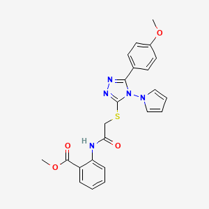 molecular formula C23H21N5O4S B2682481 甲基 2-[({[5-(4-甲氧基苯基)-4-(1H-吡咯-1-基)-4H-1,2,4-三唑-3-基]硫代基}乙酰)氨基]苯甲酸酯 CAS No. 896300-68-8