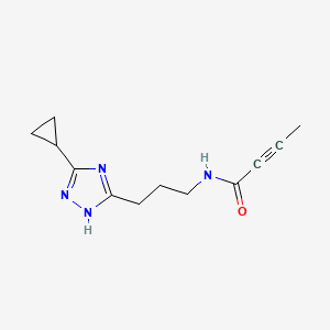 molecular formula C12H16N4O B2682487 N-[3-(3-Cyclopropyl-1H-1,2,4-triazol-5-yl)propyl]but-2-ynamide CAS No. 2411199-08-9