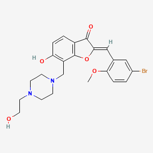molecular formula C23H25BrN2O5 B2682492 (Z)-2-(5-bromo-2-methoxybenzylidene)-6-hydroxy-7-((4-(2-hydroxyethyl)piperazin-1-yl)methyl)benzofuran-3(2H)-one CAS No. 896811-16-8
