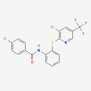 molecular formula C19H11Cl2F3N2OS B2682495 4-chloro-N-[2-[3-chloro-5-(trifluoromethyl)pyridin-2-yl]sulfanylphenyl]benzamide CAS No. 338407-33-3