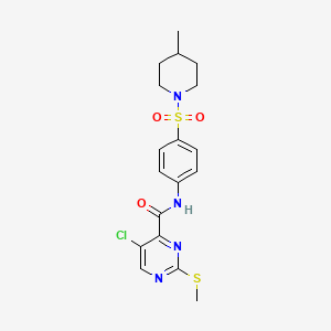 molecular formula C18H21ClN4O3S2 B2682524 5-chloro-N-{4-[(4-methylpiperidin-1-yl)sulfonyl]phenyl}-2-(methylsulfanyl)pyrimidine-4-carboxamide CAS No. 879944-86-2