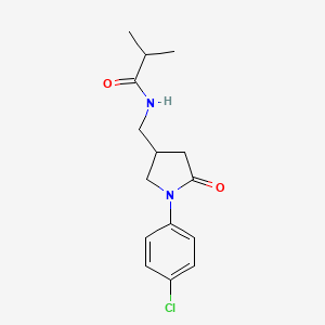 molecular formula C15H19ClN2O2 B2682528 N-((1-(4-chlorophenyl)-5-oxopyrrolidin-3-yl)methyl)isobutyramide CAS No. 954668-44-1