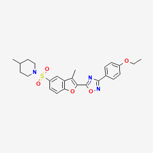 molecular formula C25H27N3O5S B2682536 1-({2-[3-(4-Ethoxyphenyl)-1,2,4-oxadiazol-5-yl]-3-methyl-1-benzofuran-5-yl}sulfonyl)-4-methylpiperidine CAS No. 1207010-29-4