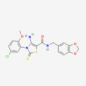 4-amino-N-(benzo[d][1,3]dioxol-5-ylmethyl)-3-(5-chloro-2-methoxyphenyl)-2-thioxo-2,3-dihydrothiazole-5-carboxamide