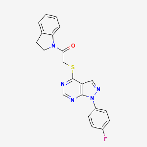 molecular formula C21H16FN5OS B2682553 1-(2,3-dihydro-1H-indol-1-yl)-2-{[1-(4-fluorophenyl)-1H-pyrazolo[3,4-d]pyrimidin-4-yl]sulfanyl}ethan-1-one CAS No. 872856-72-9